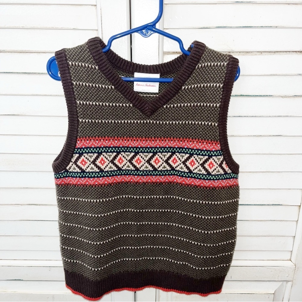 Hanna Andersson Boy Brown Striped Cotton Knit Sweater Vest Sz 110/ 5